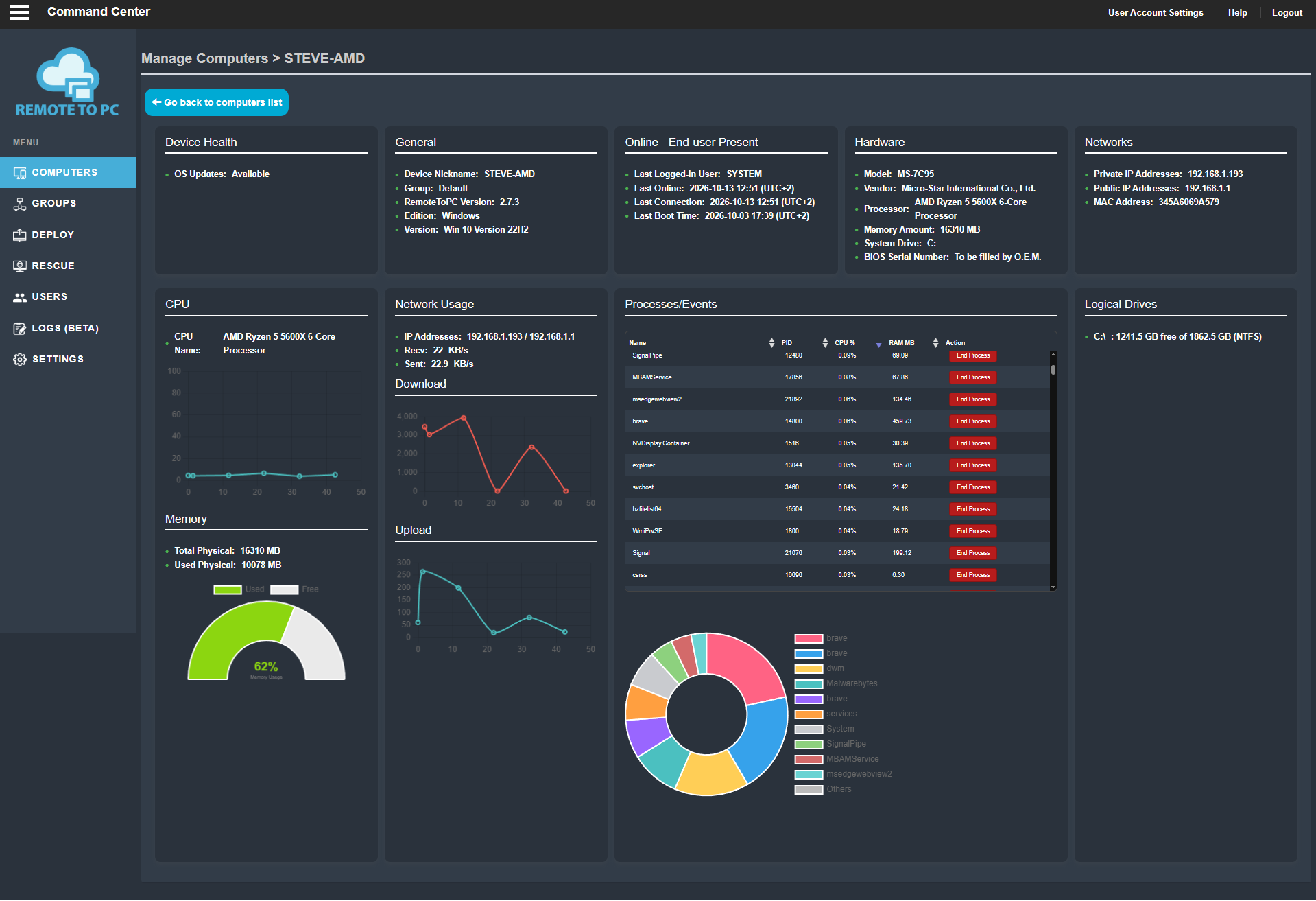 Remote view advanced system information